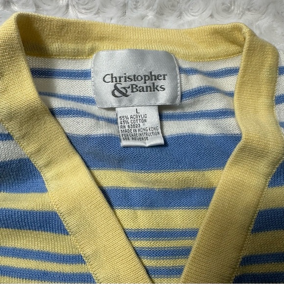 Christopher & Banks Women’s Blue & Yellow Striped Short Sleeve Top - Picture 8 of 11